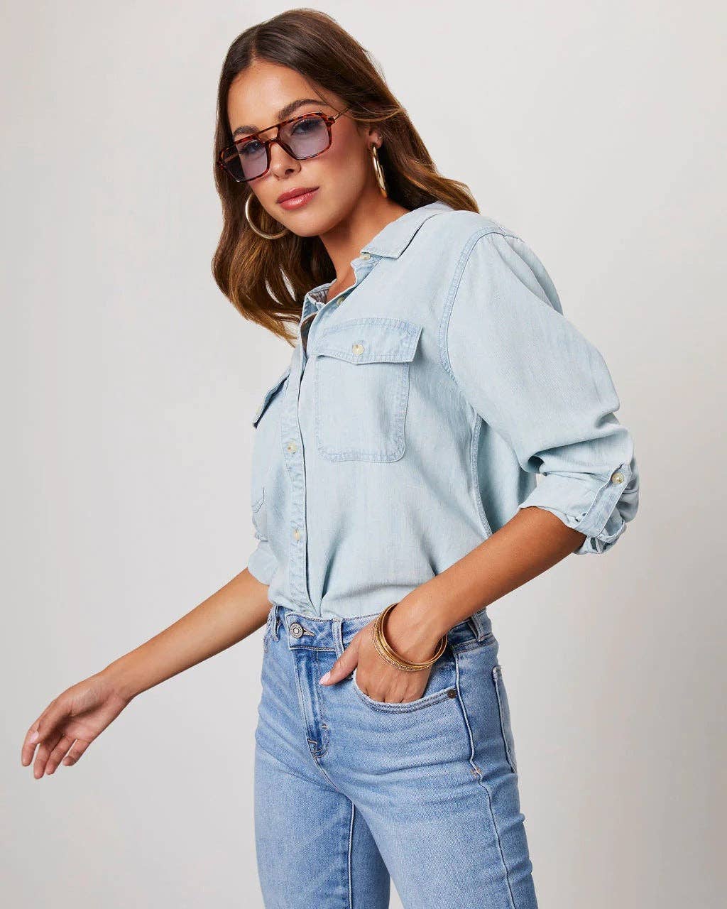 Denim Pockets Long Sleeves Shirt