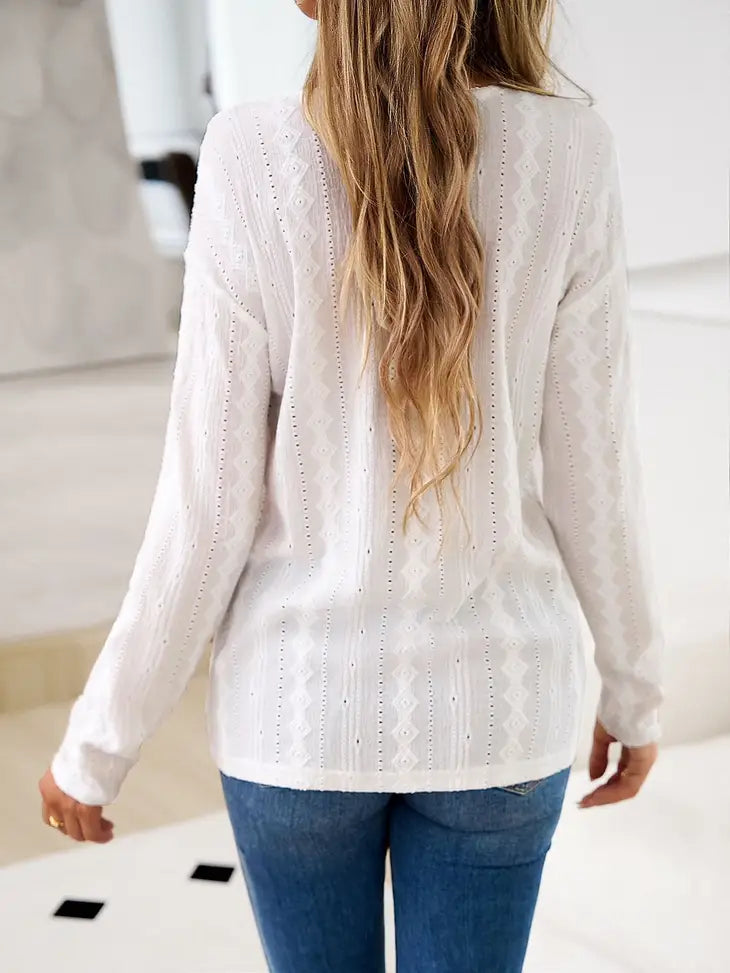 W20506878 Vneck Long Sleeve Top White