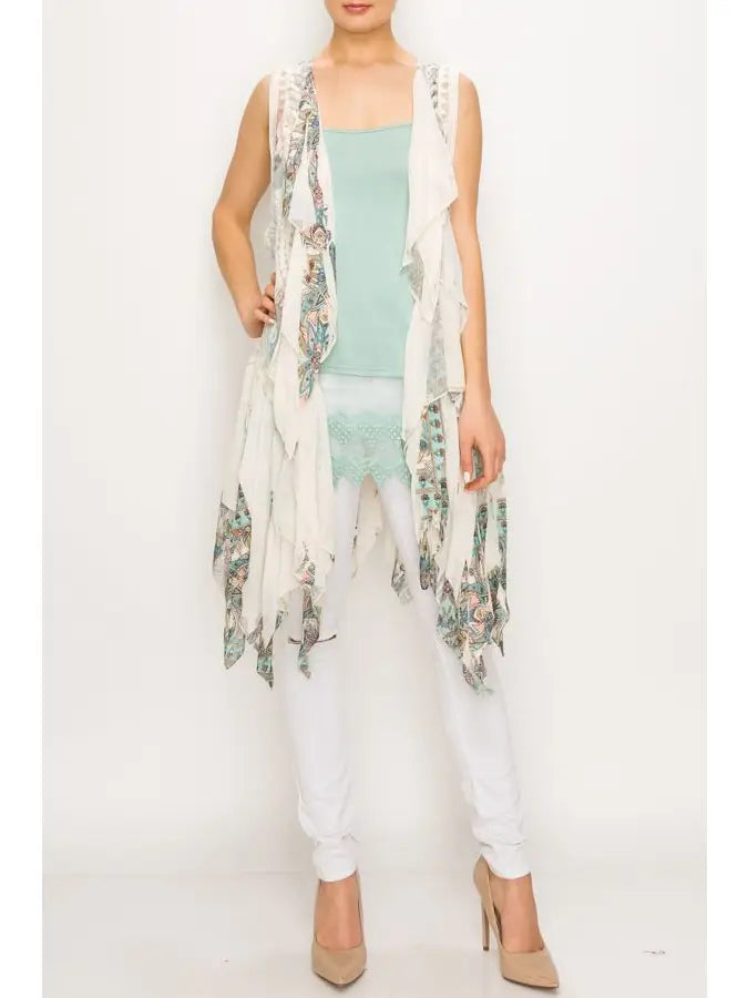 Navy & turquoise Chiffon Layered Vest