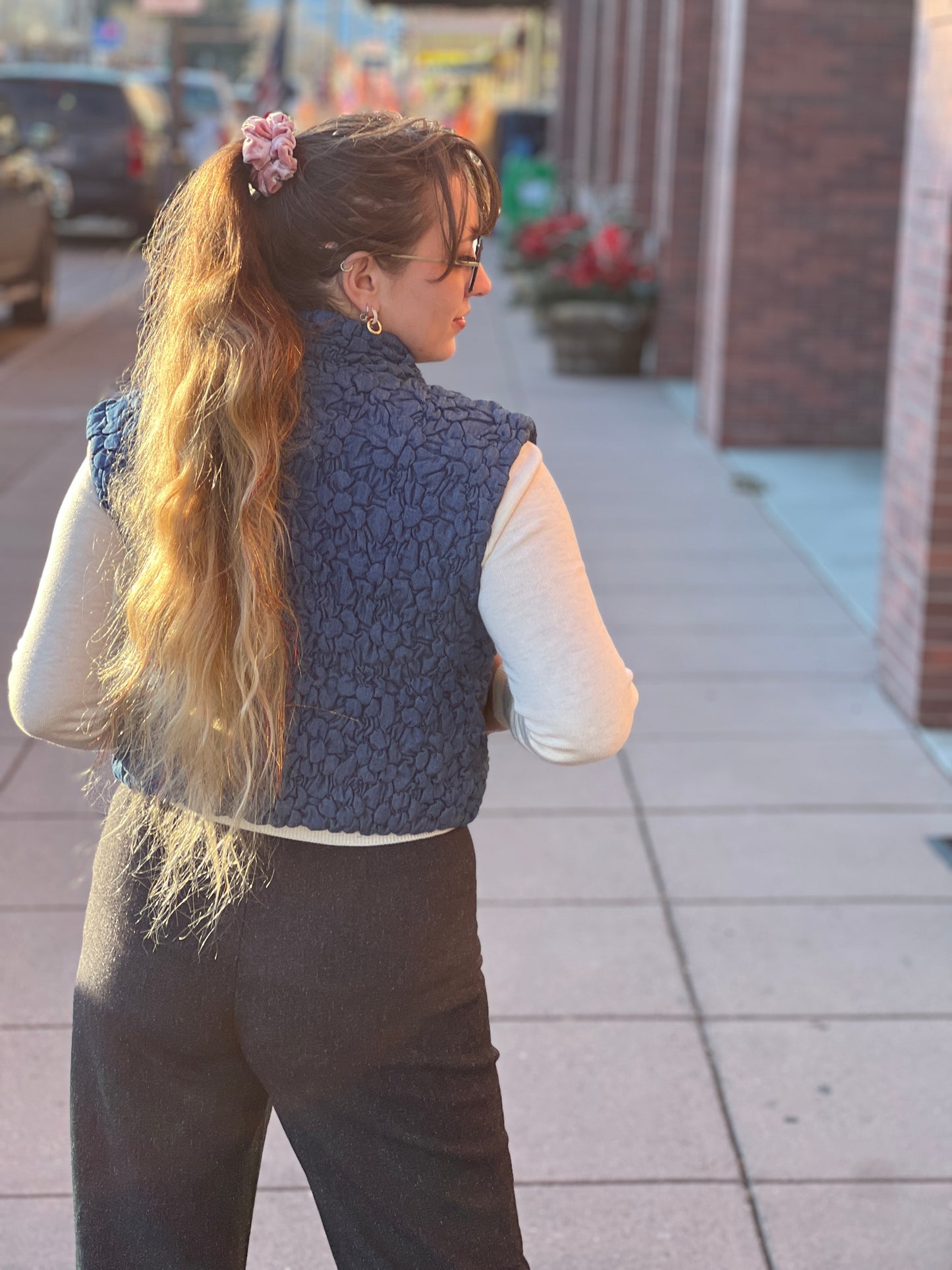 Cropped Quilting Vest Denim