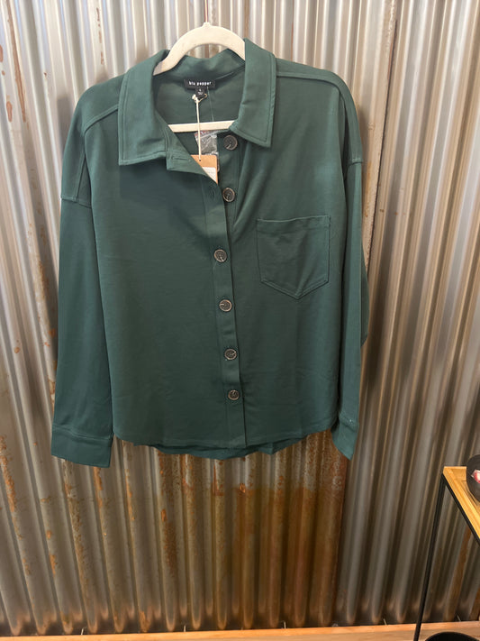 Solid collared long slv shacket/Hunter Gr