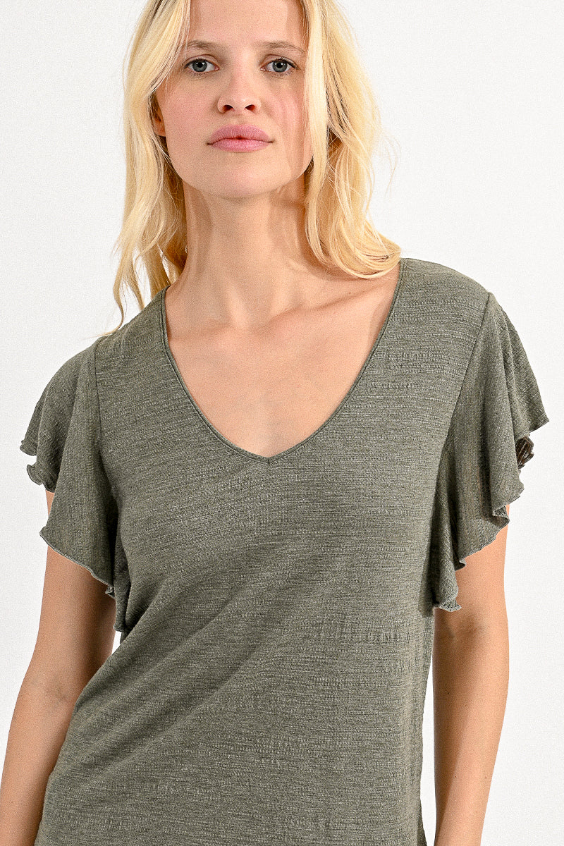 E1615CP Vneck Soft Tee Khaki