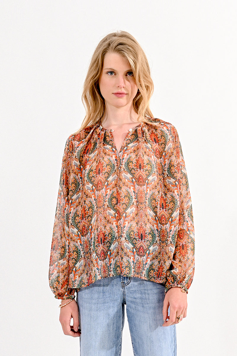 E1653CP Printed Blouse Camel Rani