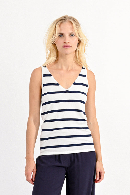 E1657CP Striped Tank Top Offwhite/Nvy