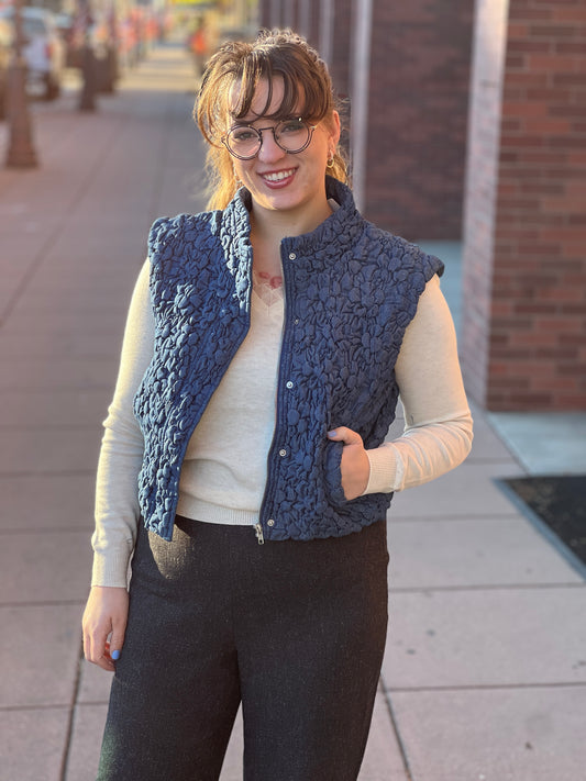 Cropped Quilting Vest Denim