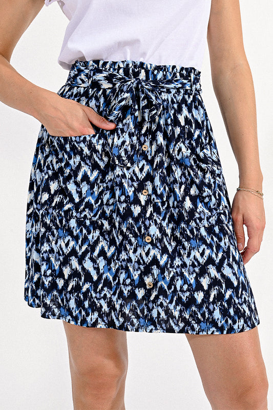 G889ACP Geometric Mini Skirt Blue Flow