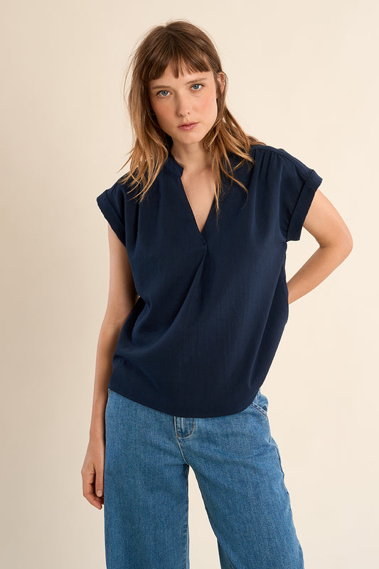 G941EP Woven Top Navy