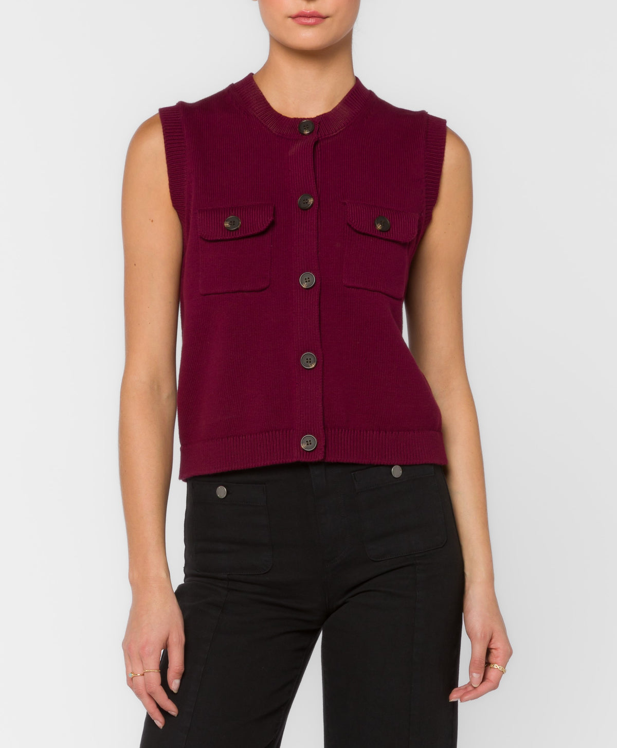 Gretchen Sweater Knit V-Neck - Dark Cherry