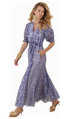 Hale Bob 3/4 sleeve long dress blue