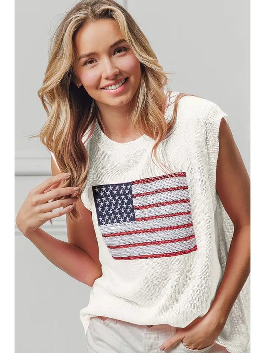 American Flag Sequins Patch Knit