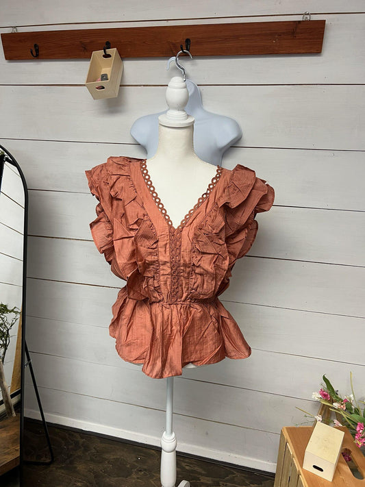 9233E Desert Rose Ruffled Rose Blouse