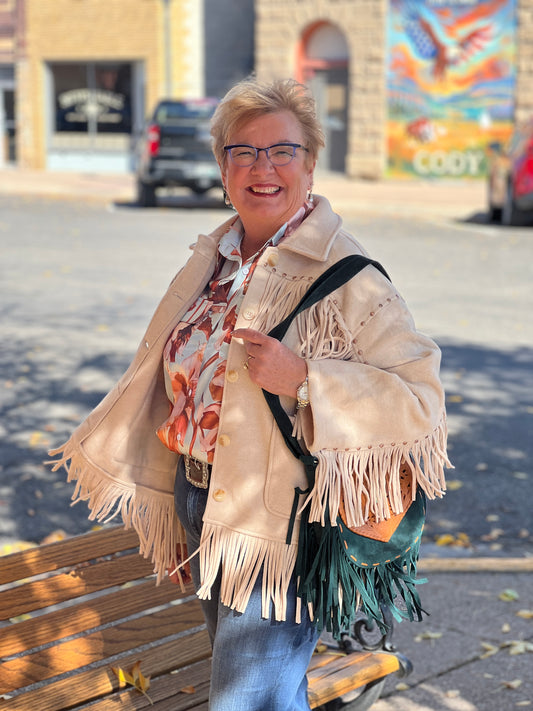 23672J Brushed Fringe Stud Jacket