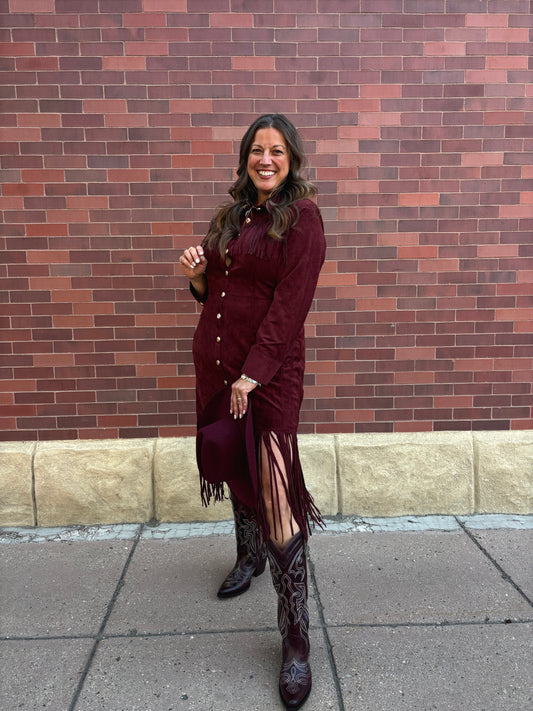 Button-down Fringed Midi Dress
