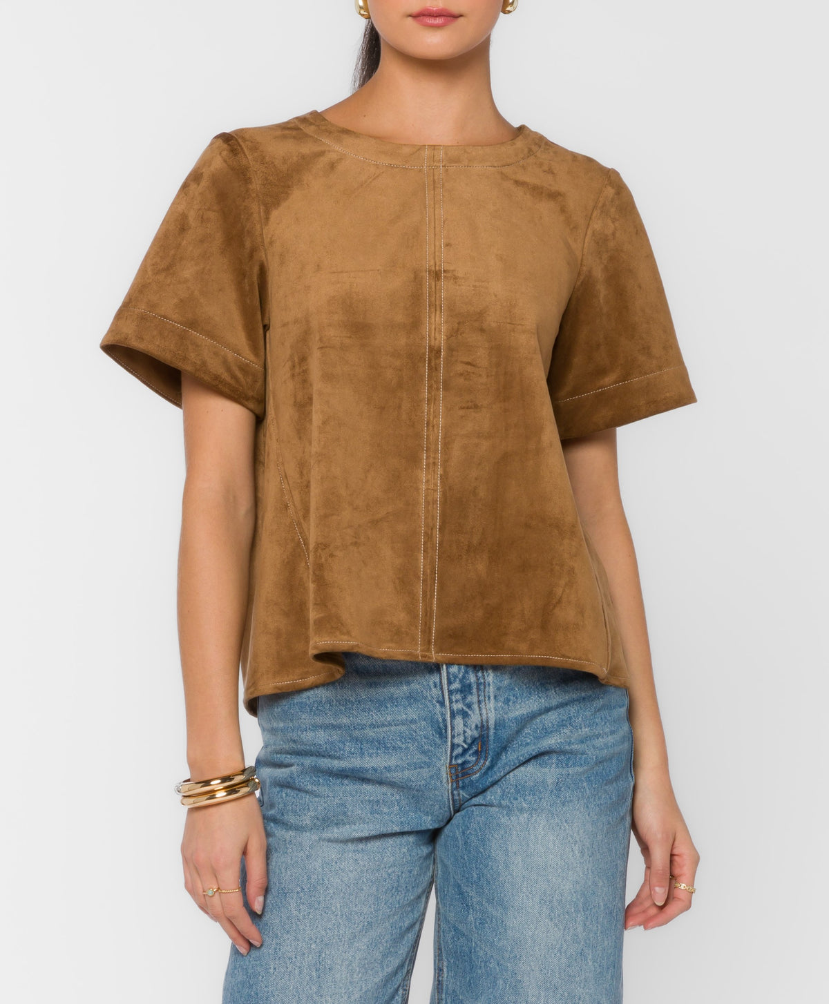 Juliette Short Sleeve Poplin Top - Light Tan