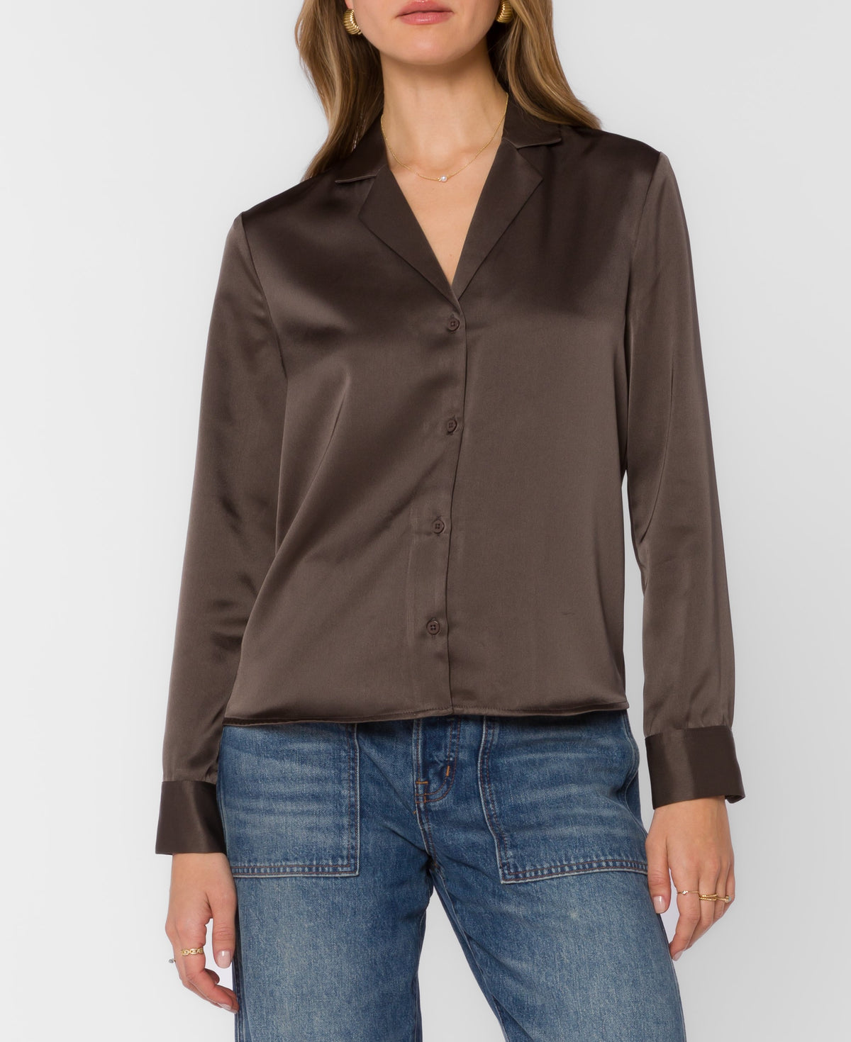 Kensley Long Sleeve Satin Top - Bronze