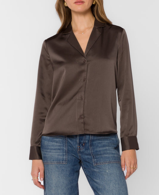 Kensley Long Sleeve Satin Top - Bronze