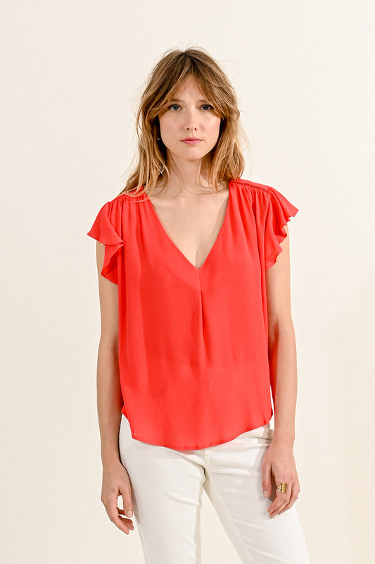 LA1472CCP Vneck Cotton Top Red Orange