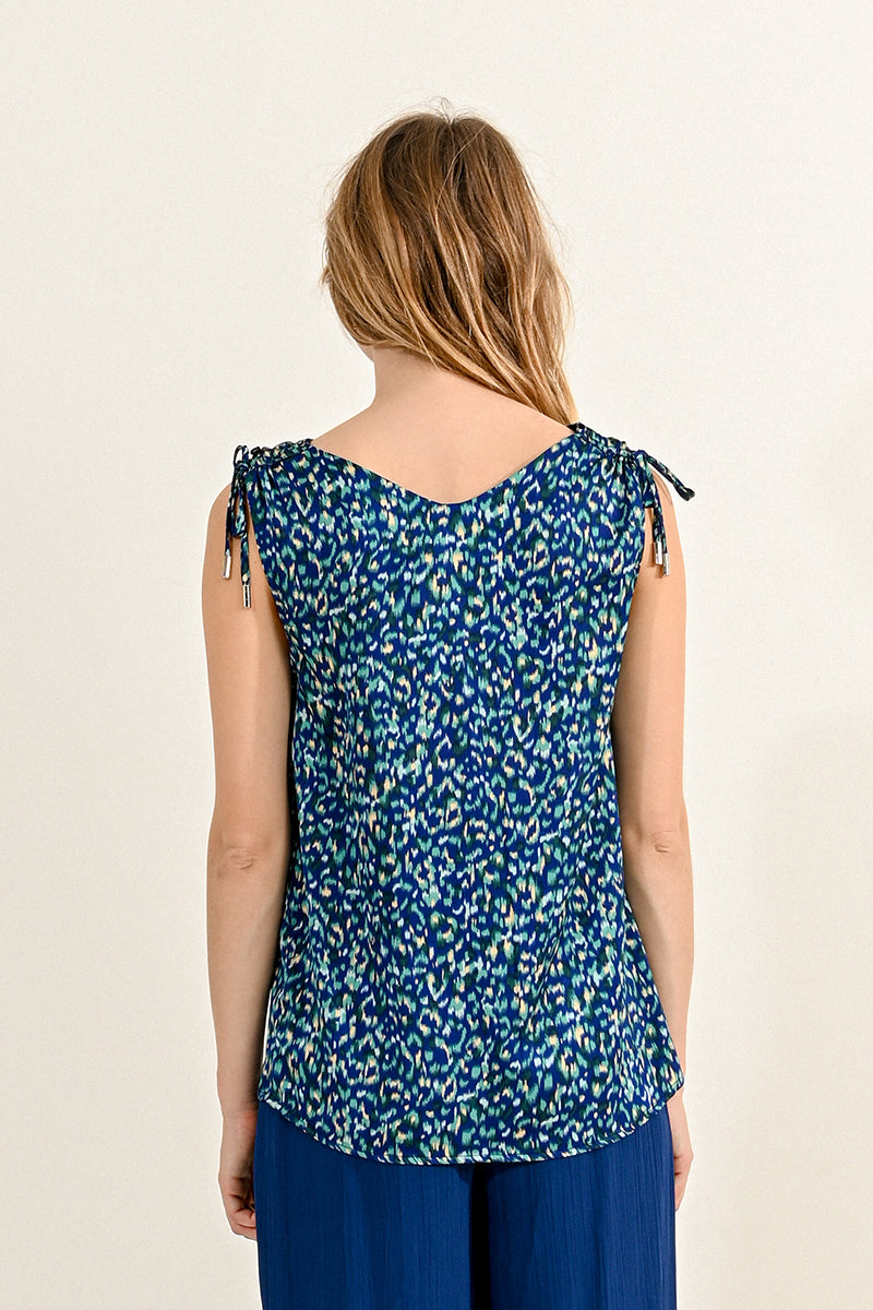 LA211DCP Vneck Print Tank Top Blue Oceane