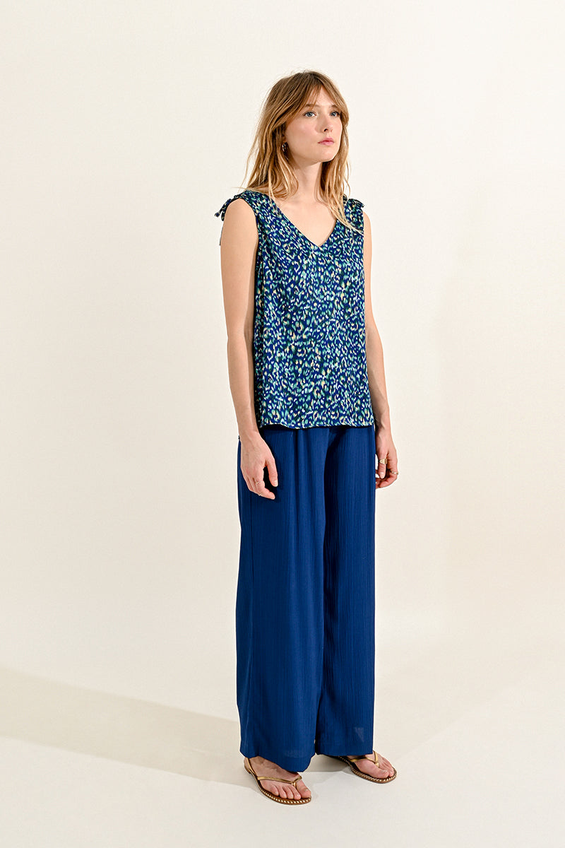 LA211DCP Vneck Print Tank Top Blue Oceane