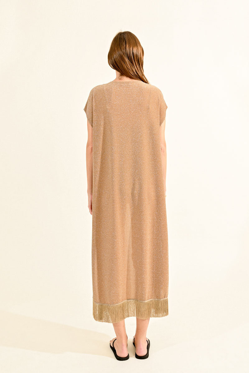 LAB121CE Long Iridescent Cardigan Golden Beige