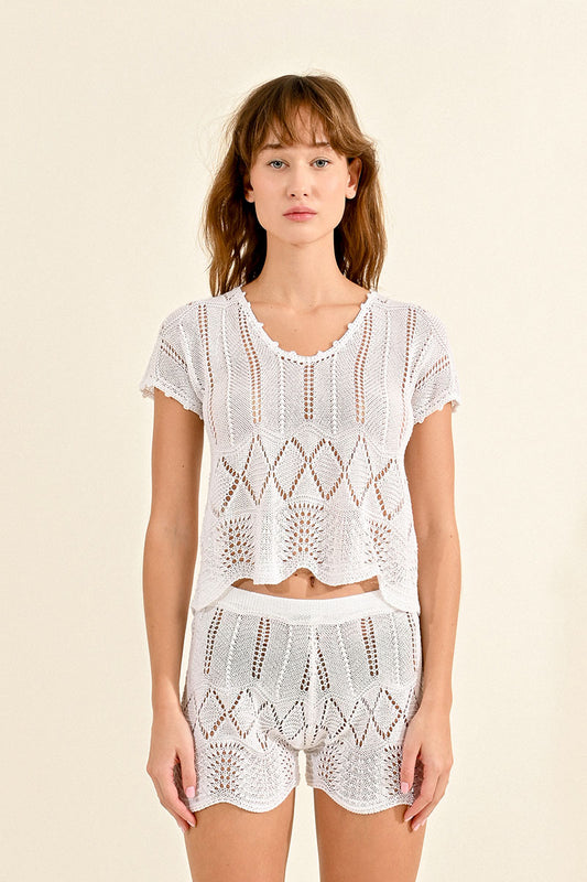 Lab1489CE Pointelle Knit Top White