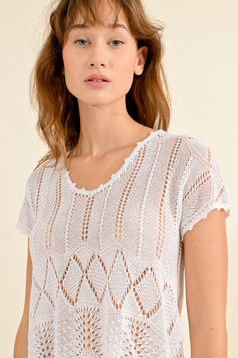 Lab1489CE Pointelle Knit Top White