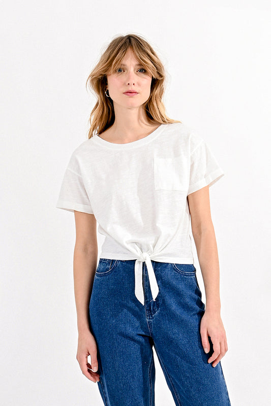 LAR177CP Cotton Tee Tie Front Offwhite