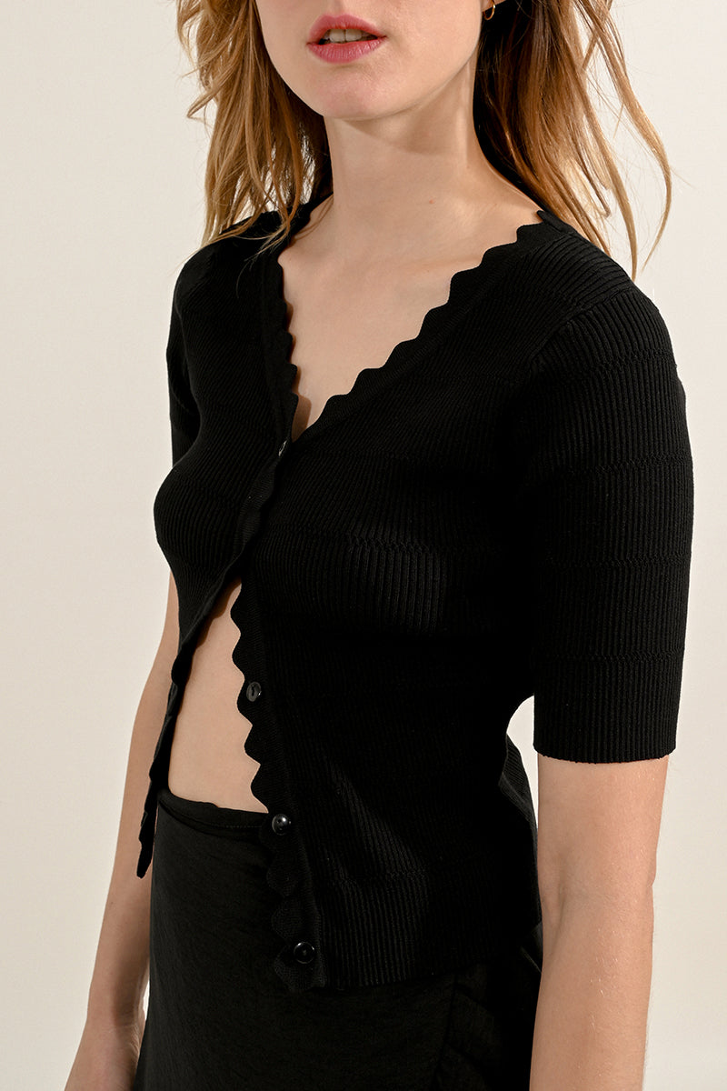 N201CP Ribbed Vneck Cardigan Black