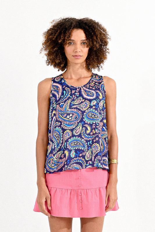R1574BCP Woven Top Navy