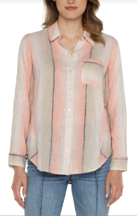 btn front shirt w/ inverted pleat orange multi