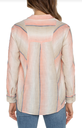 btn front shirt w/ inverted pleat orange multi