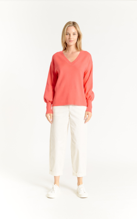 T0145-NV Vneck Balloon Sweater Radiant Red