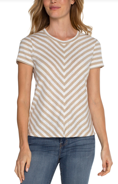 short slv knit top w/miter crm tan strpe