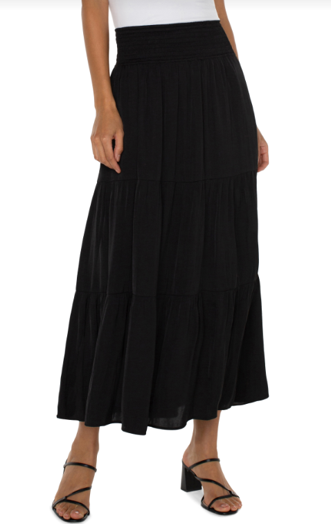tiered woven maxi skirt black
