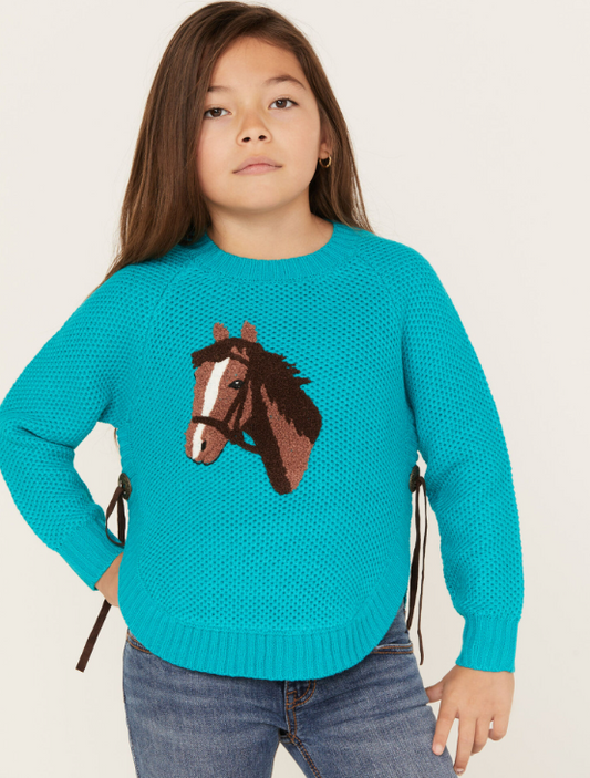 CRG217TQ Horse Sweater Turq