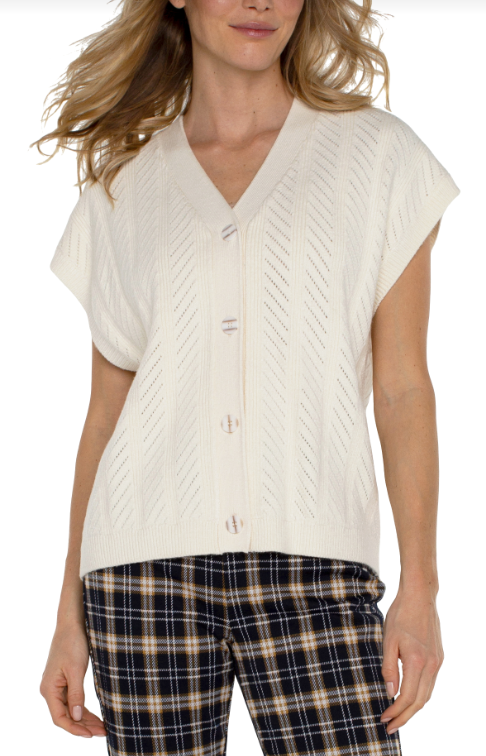 sleeveless cardi button front sweater vest cream