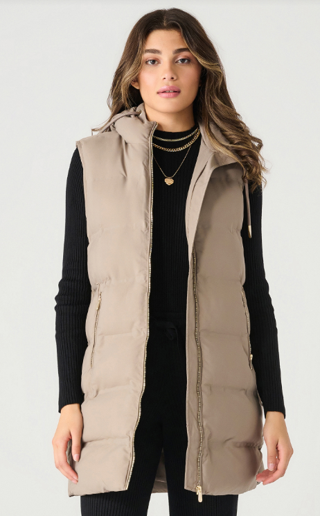 2429005 Hooded Puffer Vest Taupe