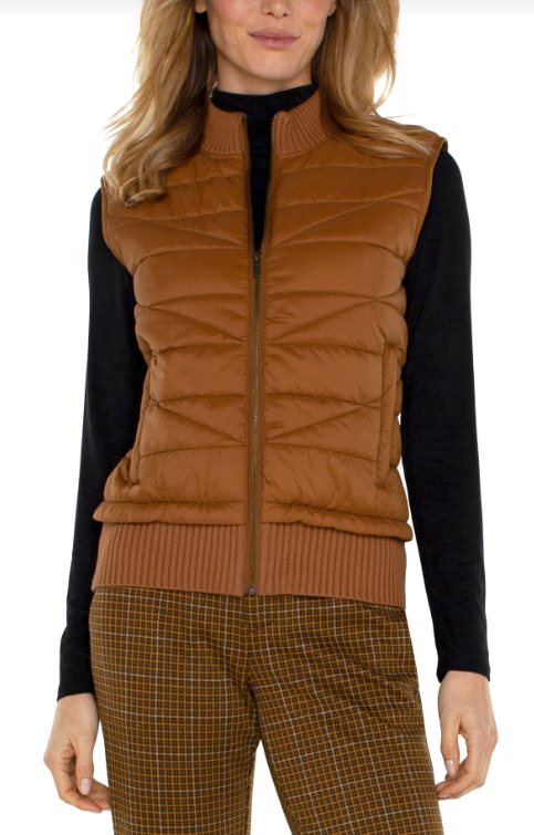 slvless quilted front zip sweater vest tumeric