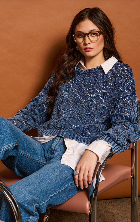 LS Crochet Sweater Washed Indigo