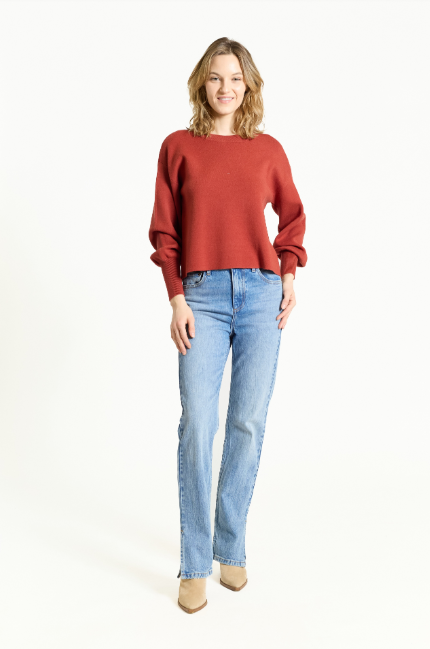 3069-NV Cropped Ballon Sweater Rust