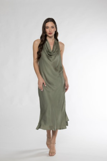 MD9814941 Cowl Neck Midi Dress Olive