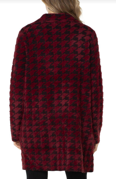 ls open front sweater coat houndstooth burgundy