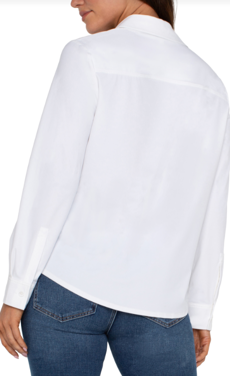 ls button front knit shirt white