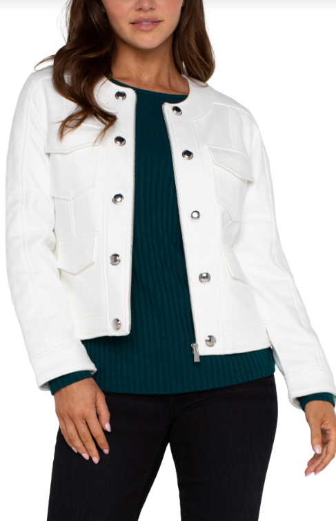 scoop neck quilted zip jacket porcelain