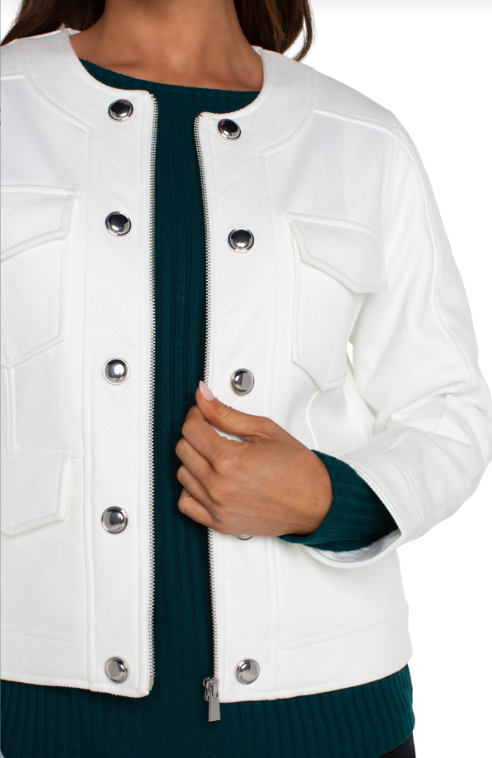 scoop neck quilted zip jacket porcelain