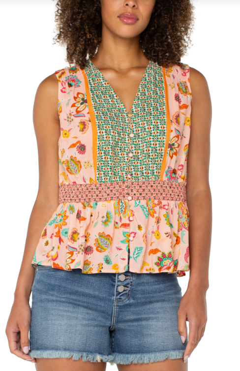 sleeveless woven top smocked waist