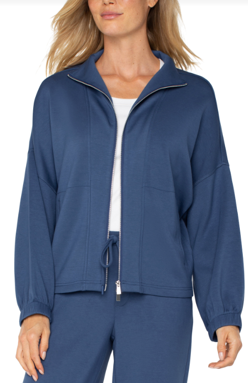 zip up funnel neck jacket prussian blue