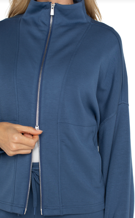zip up funnel neck jacket prussian blue