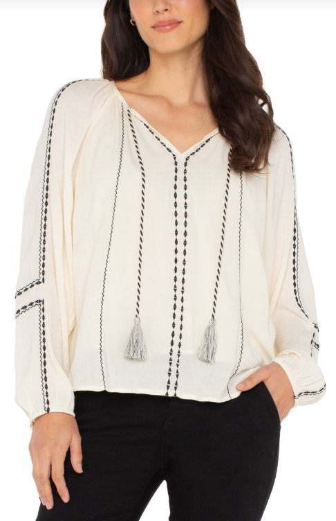 long slv woven raglan blouse