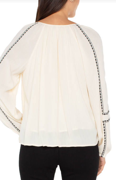 long slv woven raglan blouse